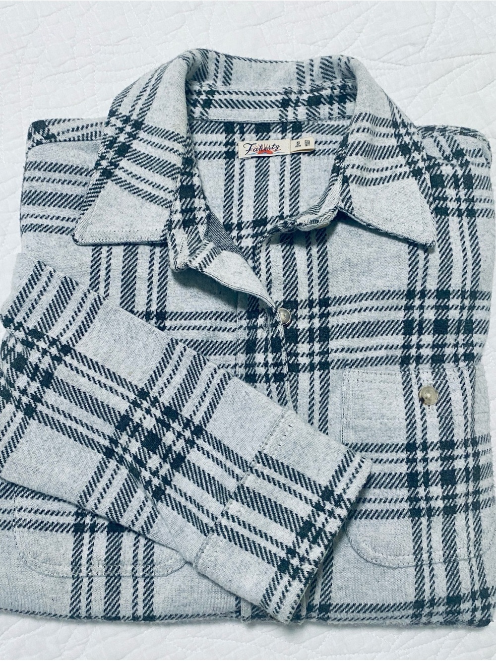 Faherty Legend Sweater Shirt soft button down gray plaid XS